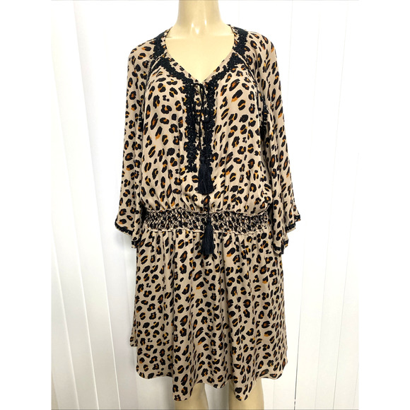 Kobi Halperin Dress Mini Leopard Silk Animal Natural Tassel Silk 3/4 Sle… - Picture 4 of 10